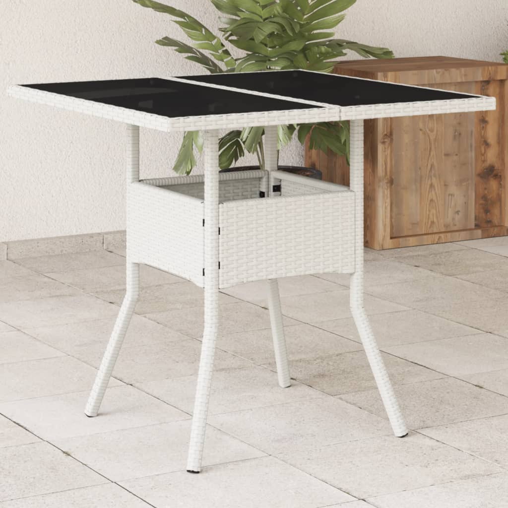 Tuintafel met glazen blad 80x80x75 cm poly rattan wit - AllerleiShop