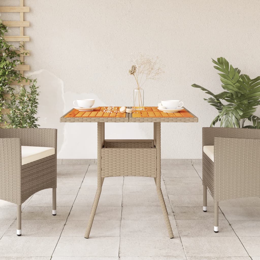 Tuintafel 80x80x75 cm poly rattan en acaciahout beige - AllerleiShop