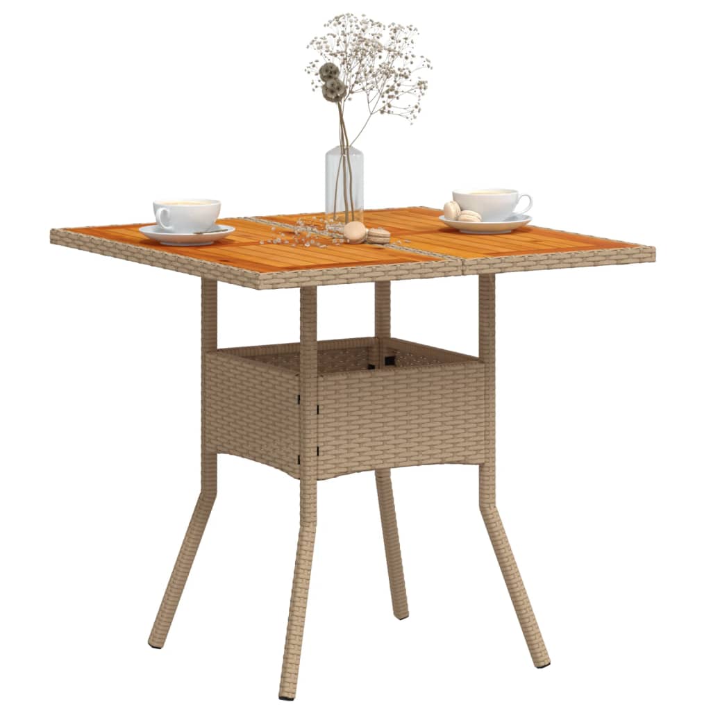 Tuintafel 80x80x75 cm poly rattan en acaciahout beige - AllerleiShop