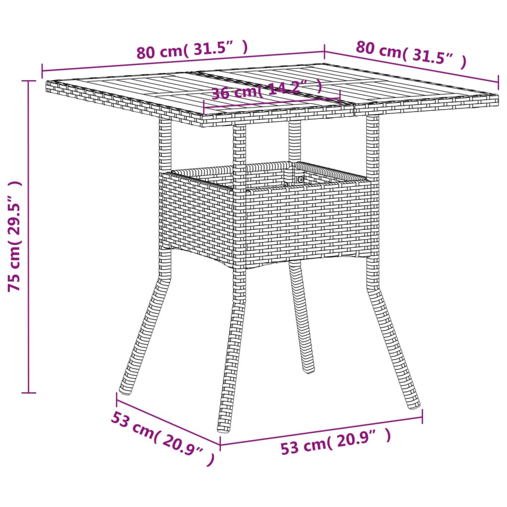 Tuintafel 80x80x75 cm poly rattan en acaciahout beige - AllerleiShop