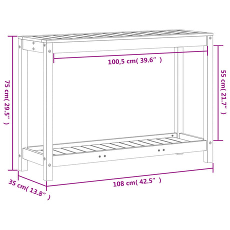 Oppottafel met schap 108x35x75 cm massief grenenhout