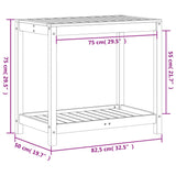 Oppottafel met schap 82,5x50x75 cm massief grenenhout