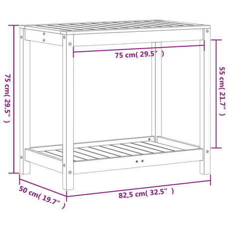 Oppottafel met schap 82,5x50x75 cm massief grenenhout