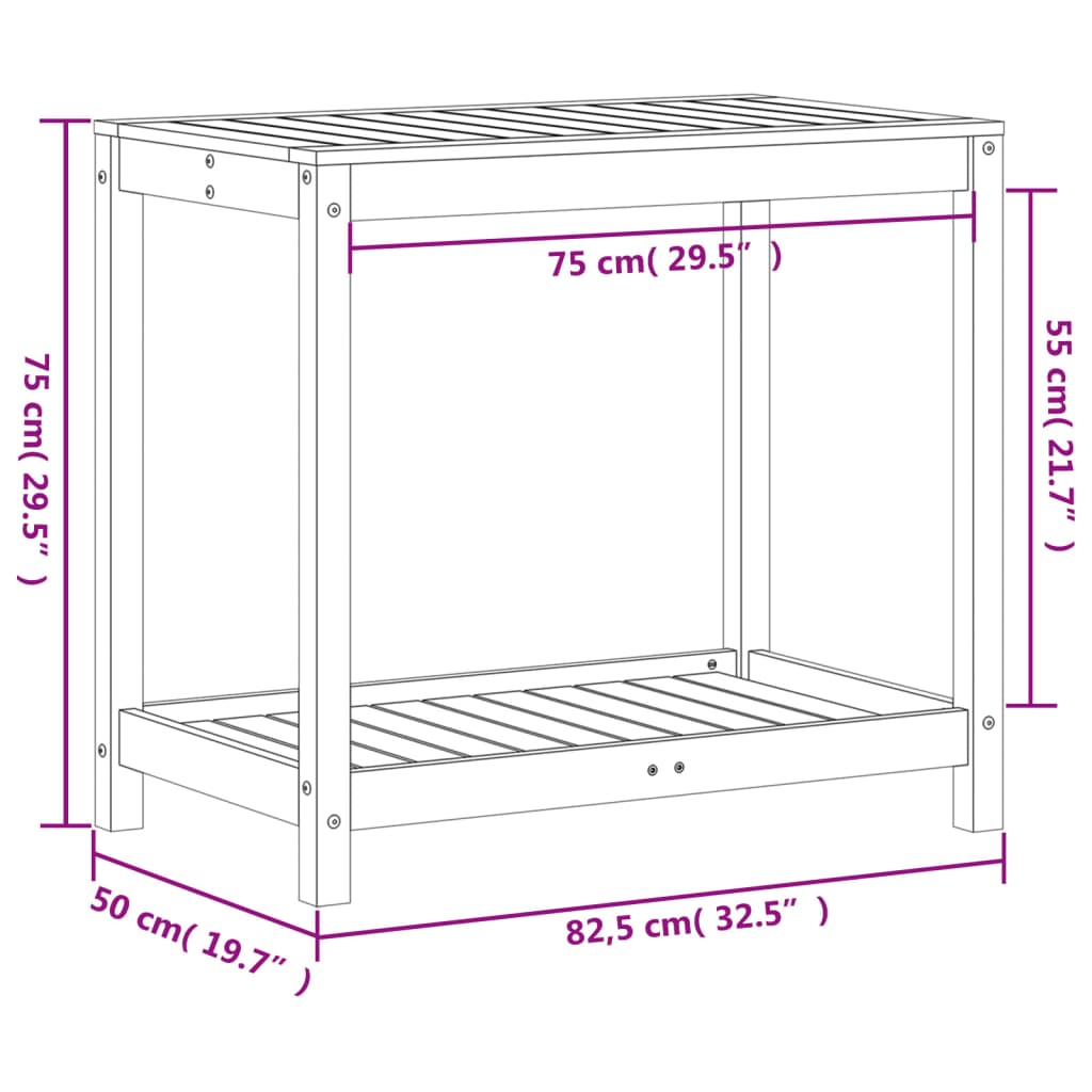 Oppottafel met schap 82,5x50x75 cm massief douglashout