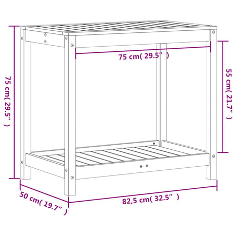 Oppottafel met schap 82,5x50x75 cm massief douglashout