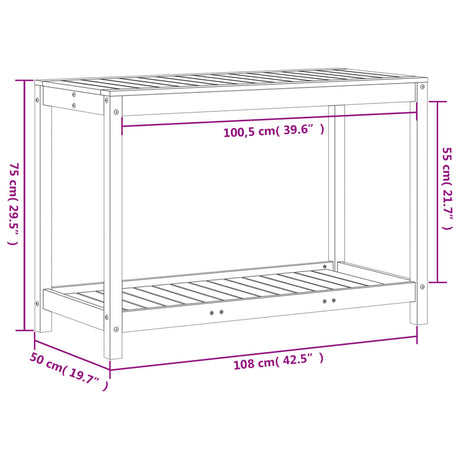 Oppottafel met schap 108x50x75 cm massief grenenhout