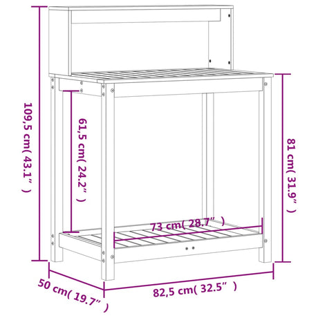 Oppottafel met schappen 82,5x50x109,5 cm massief grenenhout wit - AllerleiShop