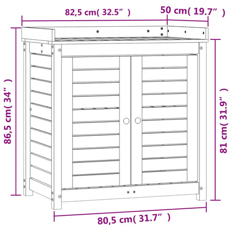 Oppottafel met schappen 82,5x50x86,5 cm massief grenenhout