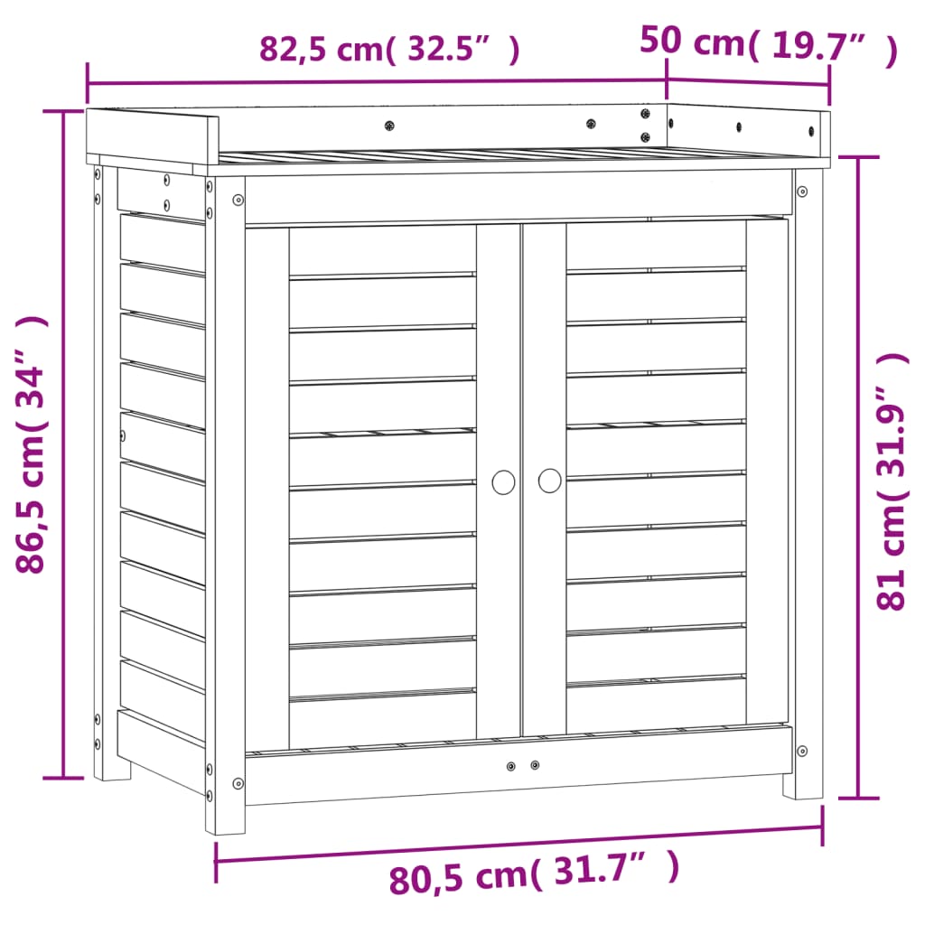 Oppottafel met schappen 82,5x50x86,5 cm geïmpregneerd hout