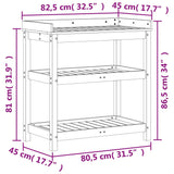 Oppottafel met schappen 82,5x45x86,5 cm massief grenenhout