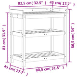 Oppottafel met schappen 82,5x45x86,5 cm massief douglashout