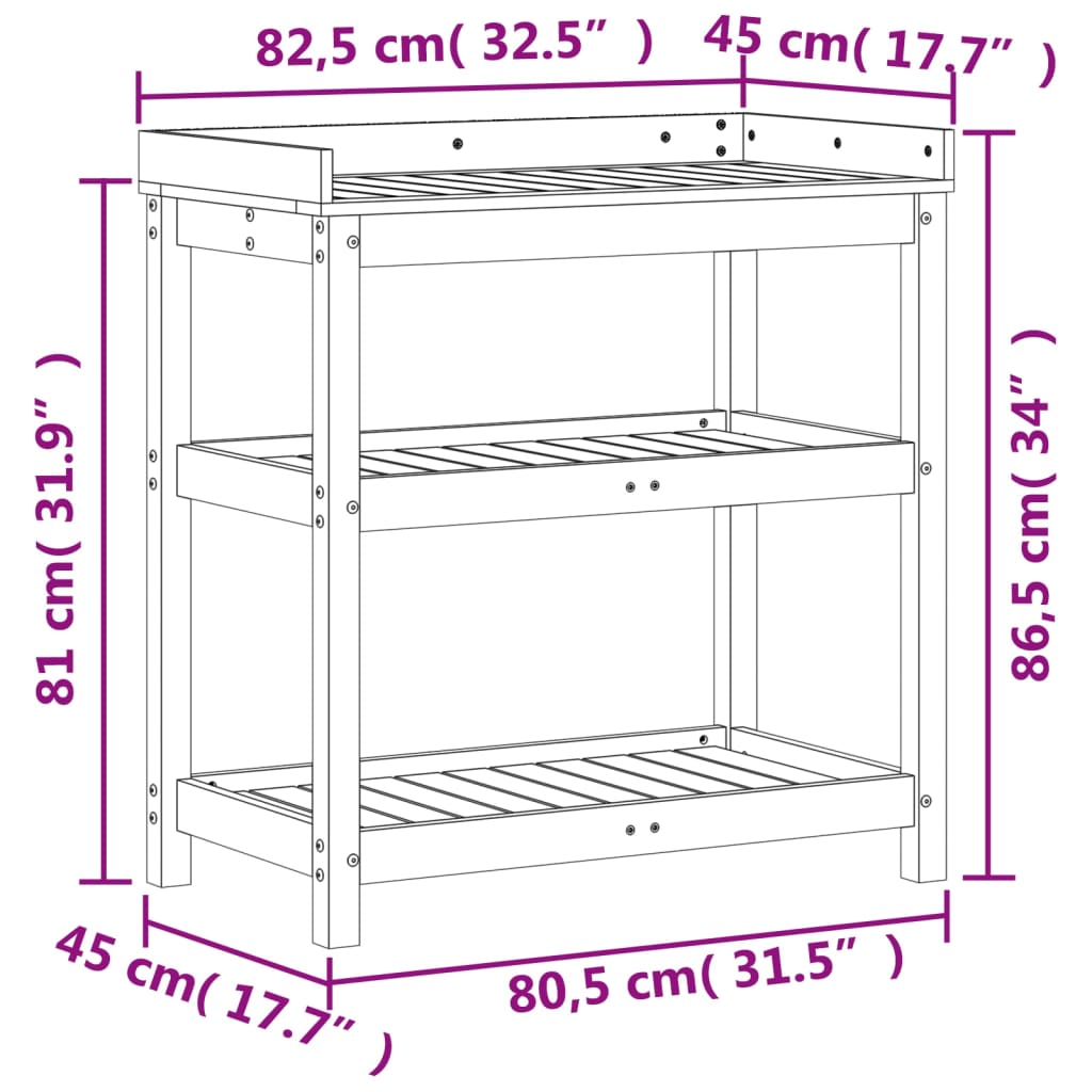 Oppottafel met schappen 82,5x45x86,5 cm geïmpregneerd hout