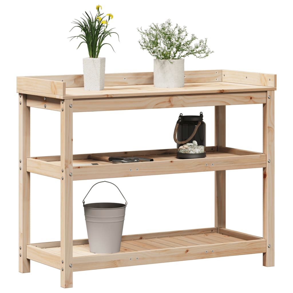 Oppottafel met schappen 108x45x86,5 cm massief grenenhout