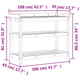 Oppottafel met schappen 108x45x86,5 cm massief grenenhout