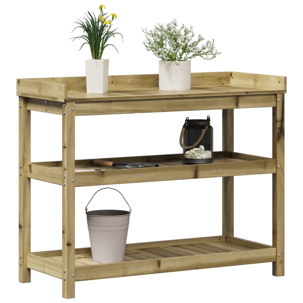 Houten oppottafel met open schappen 108x45x86,5 cm - Geïmpregneerd grenenhout