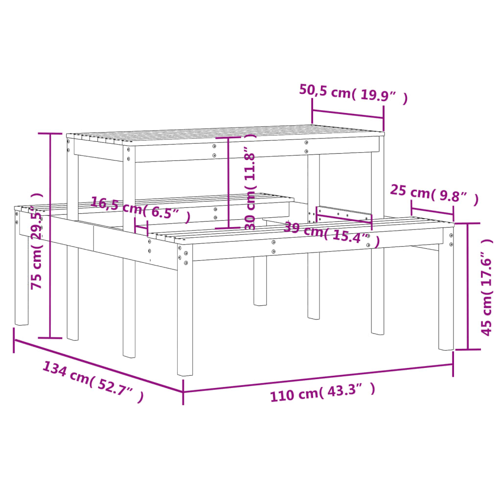 Picknicktafel 110x134x75 cm massief grenenhout - AllerleiShop