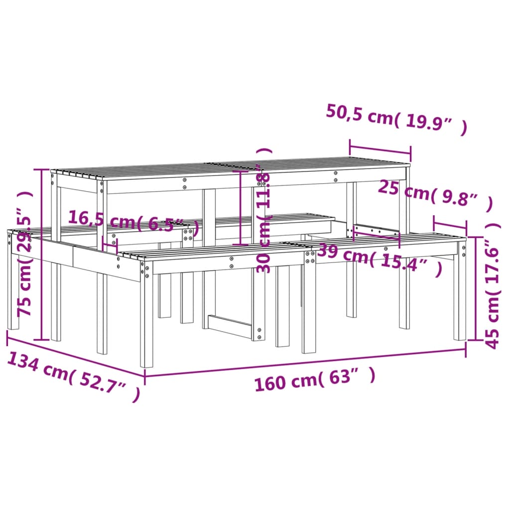 Picknicktafel 160x134x75 cm massief grenenhout - AllerleiShop