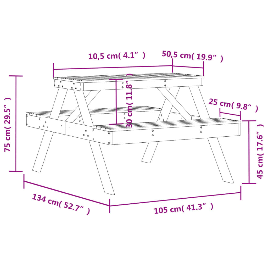 Picknicktafel 105x134x75 cm massief douglashout - AllerleiShop