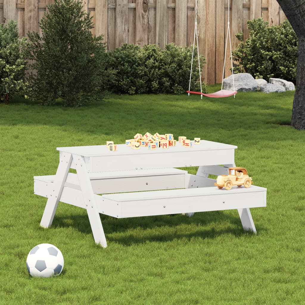 Picknicktafel met zandbak voor kinderen massief grenenhout wit - AllerleiShop