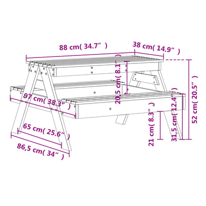 Picknicktafel voor kinderen 88x97x52 cm massief grenenhout - AllerleiShop