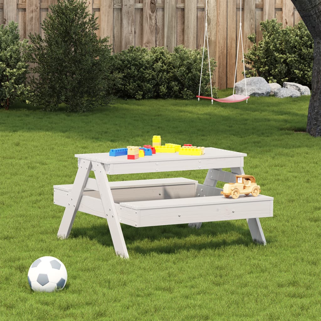 Picknicktafel voor kinderen 88x97x52 cm massief grenenhout wit - AllerleiShop