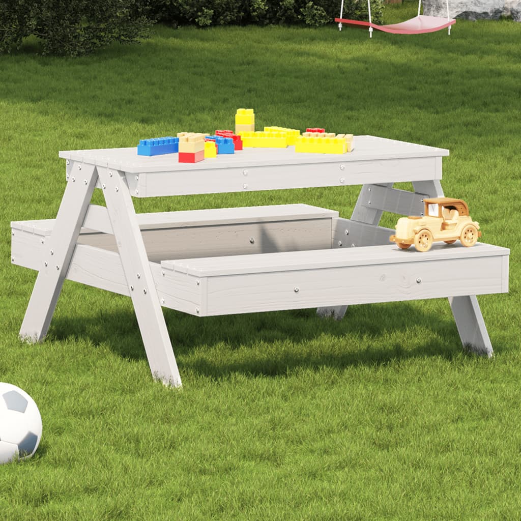 Picknicktafel voor kinderen 88x97x52 cm massief grenenhout wit - AllerleiShop