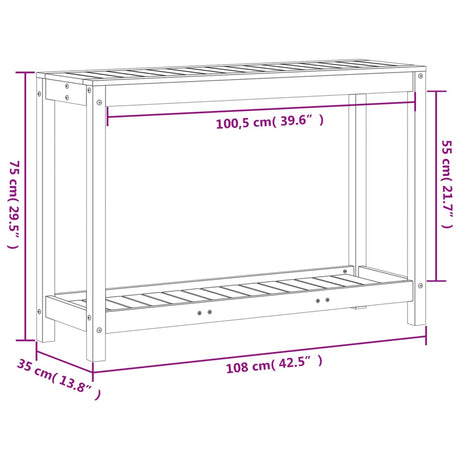 Oppottafel met schap 108x35x75 cm massief grenenhout wasbruin