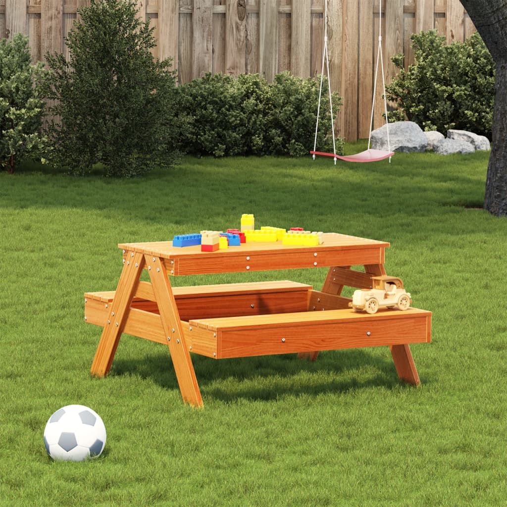 Picknicktafel voor kinderen 88x97x52 cm grenenhout wasbruin - AllerleiShop