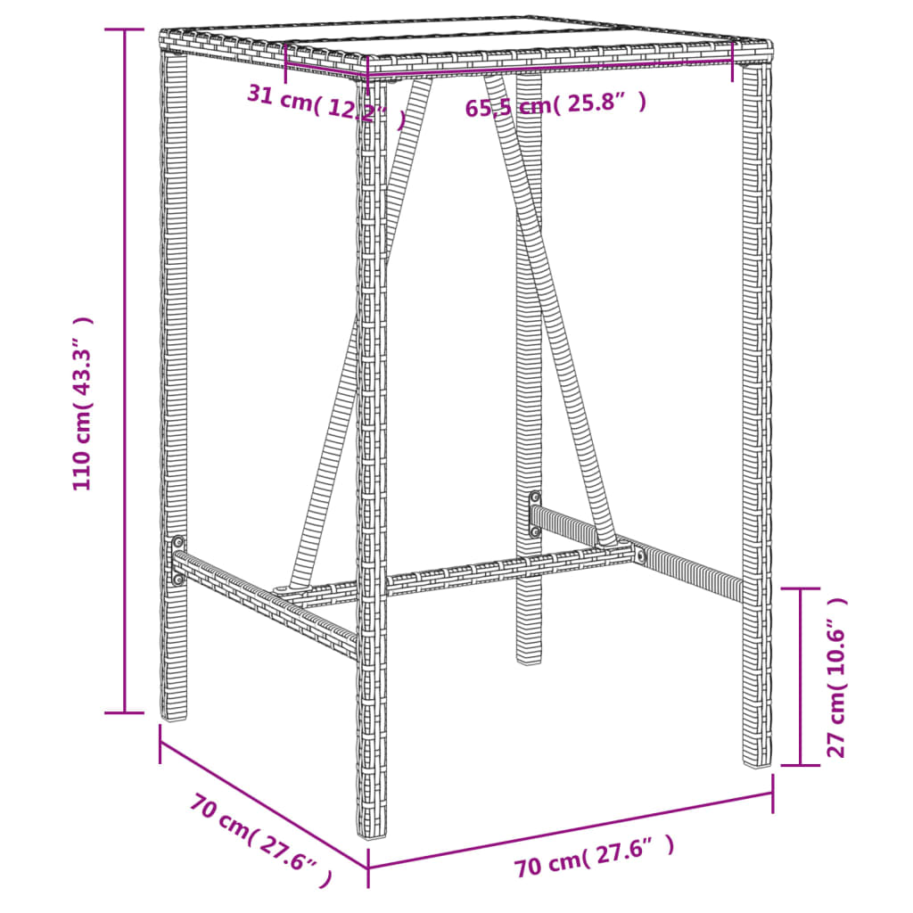 Tuinbartafel 70x70x110 cm poly rattan bruin - AllerleiShop