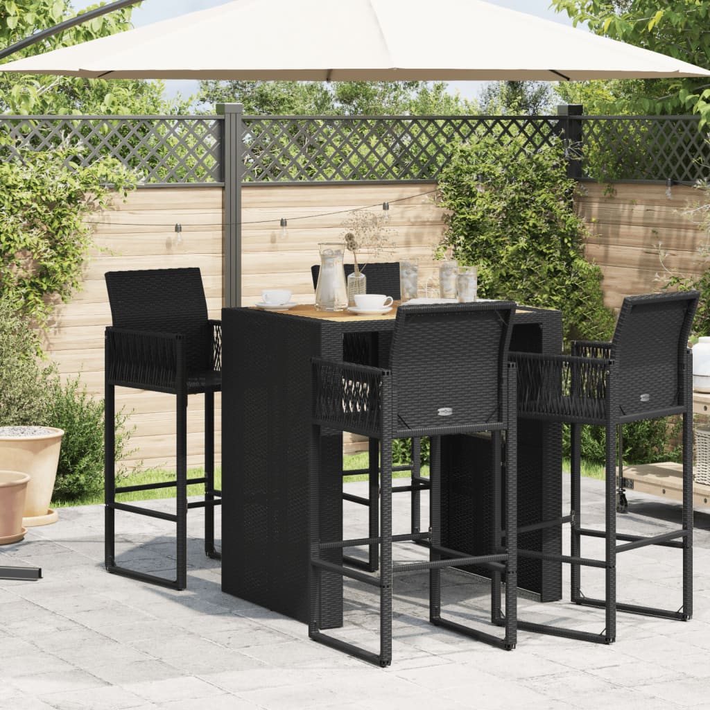 Tuinbartafel acaciahouten blad 105x80x110 cm poly rattan zwart - AllerleiShop