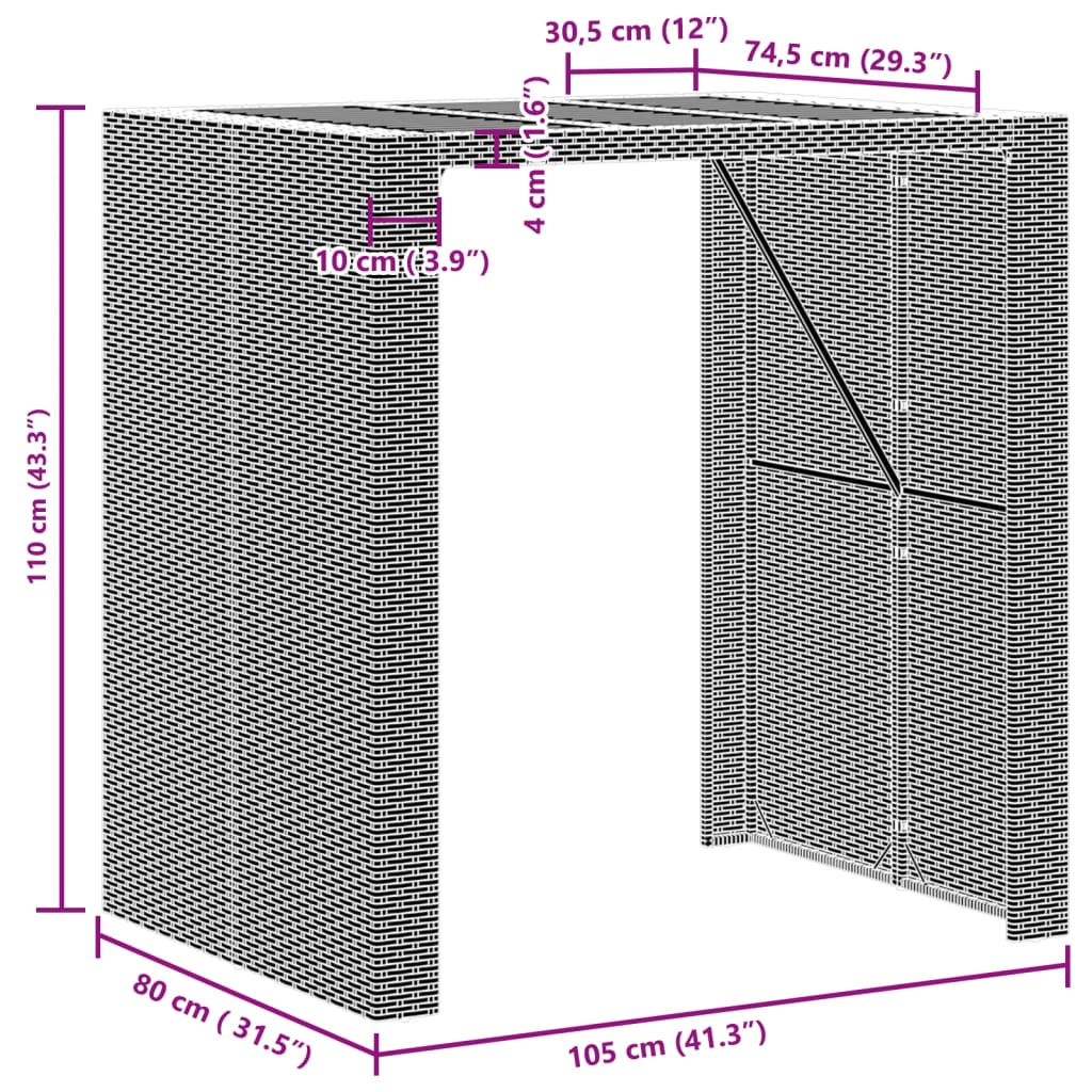 Tuinbartafel acaciahouten blad 105x80x110 cm poly rattan grijs - AllerleiShop