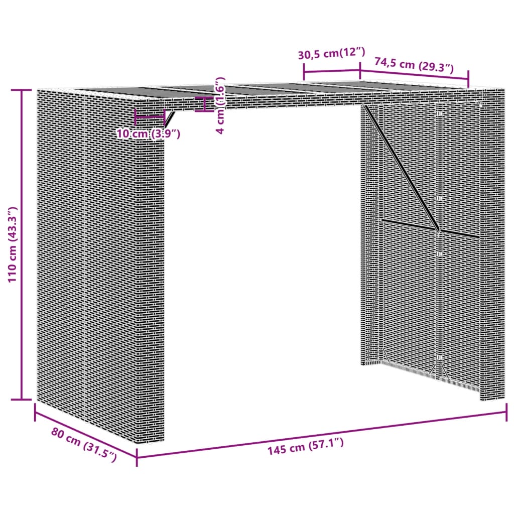 Tuinbartafel acaciahouten blad 145x80x110 cm poly rattan zwart - AllerleiShop