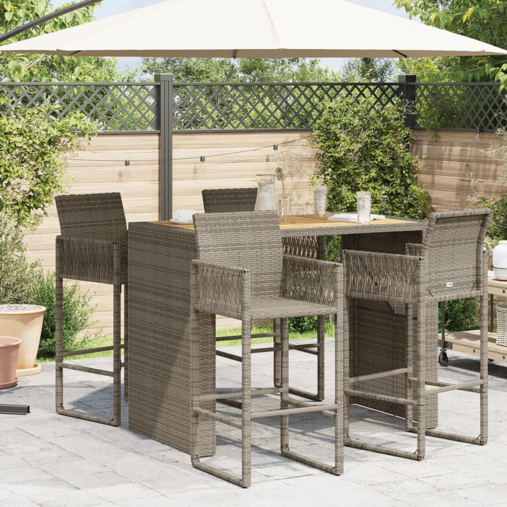 Tuinbartafel acaciahouten blad 145x80x110 cm poly rattan grijs - AllerleiShop