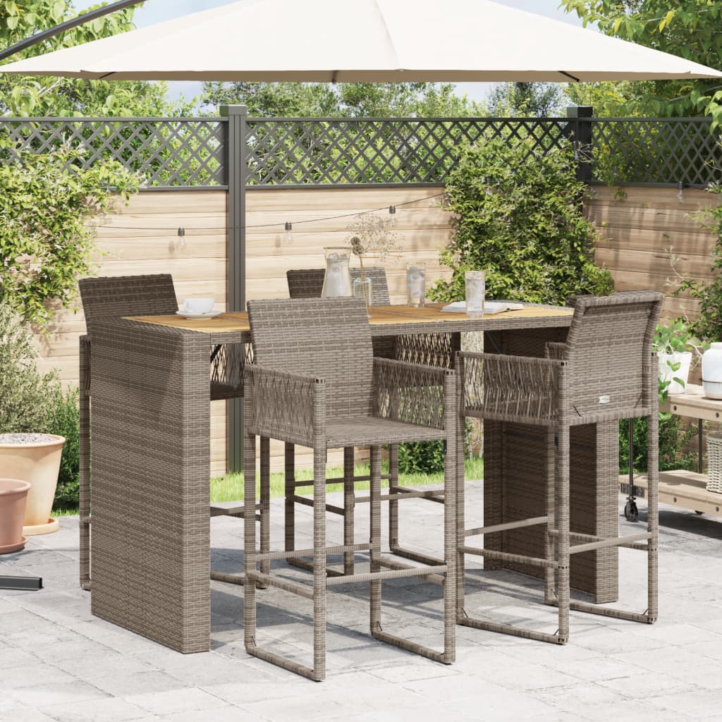 Tuinbartafel acaciahouten blad 185x80x110 cm poly rattan grijs - AllerleiShop