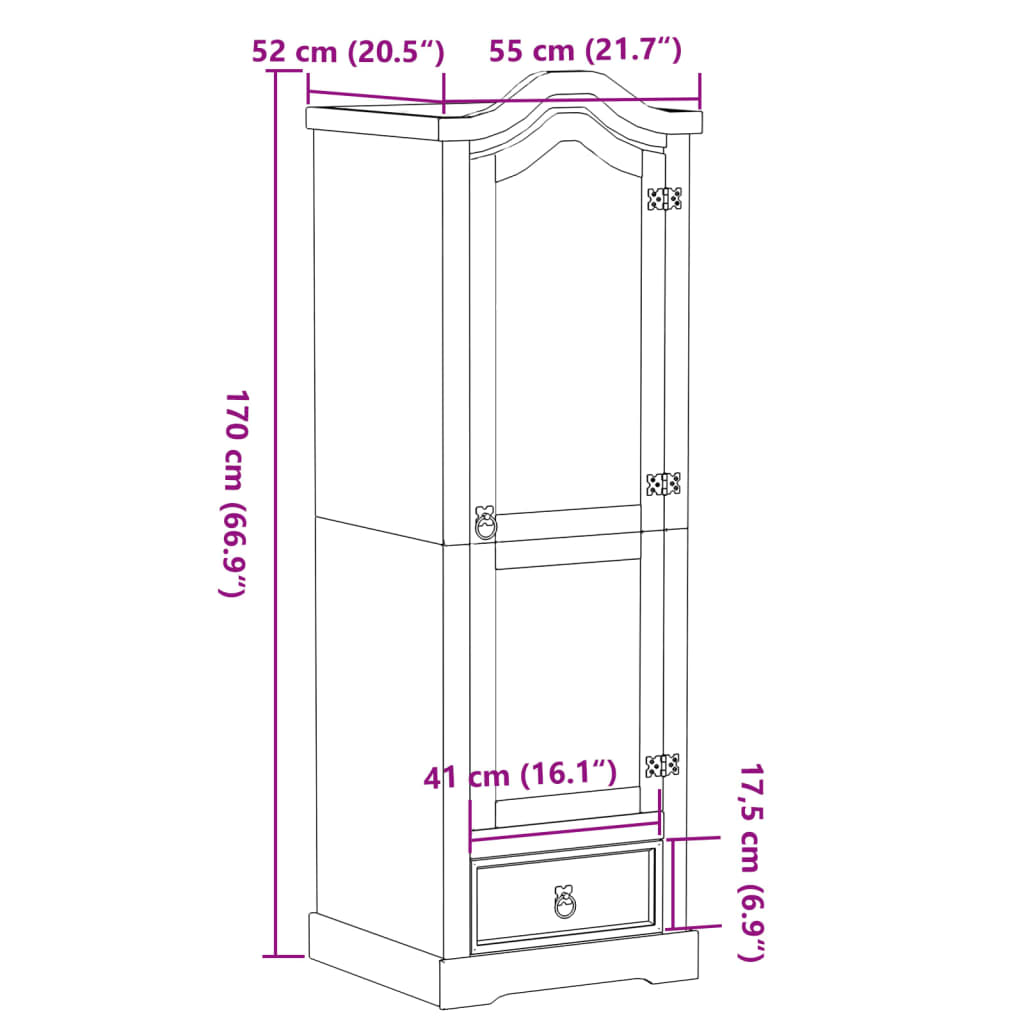 Kledingkast Corona 55x52x170 cm massief grenenhout - AllerleiShop