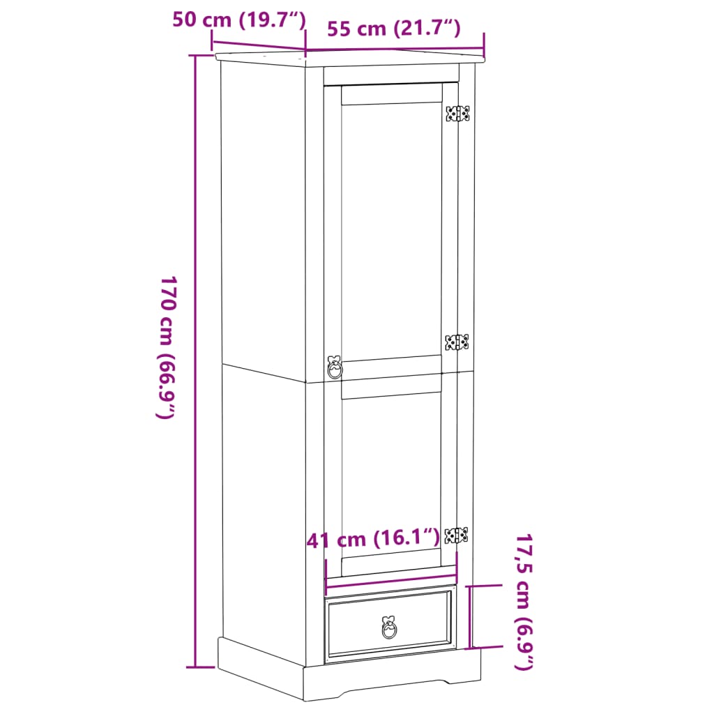 Kledingkast Corona 55x50x170 cm massief grenenhout - AllerleiShop