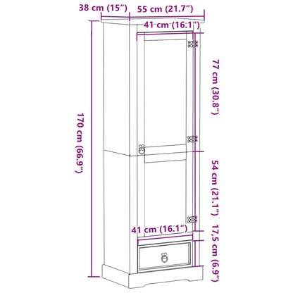 Kledingkast Corona 55x38x170 cm massief grenenhout - AllerleiShop