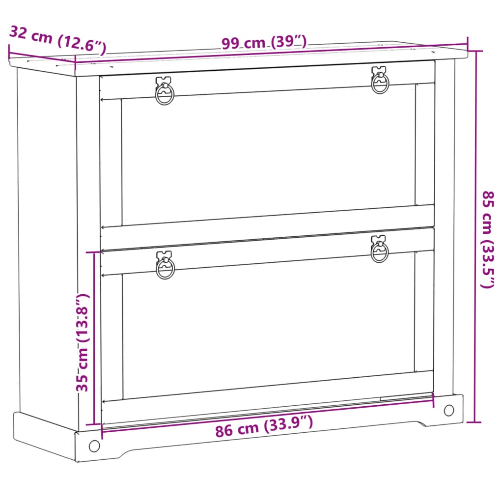 Schoenenkast Corona 99x32x85 cm massief grenenhout - AllerleiShop