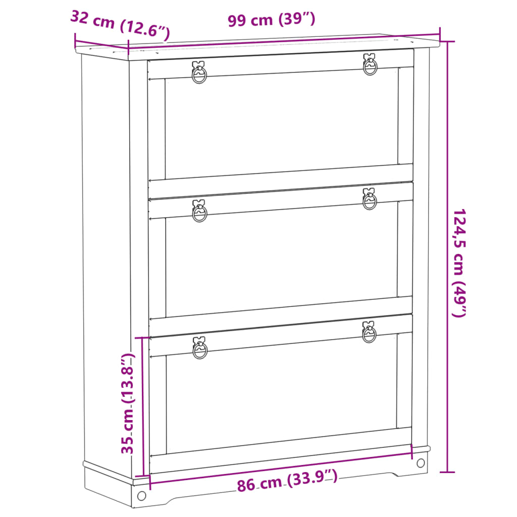 Schoenenkast Corona 99x32x124,5 cm massief grenenhout - AllerleiShop