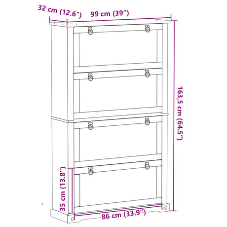 Schoenenkast Corona 99x32x163,5 cm massief grenenhout - AllerleiShop