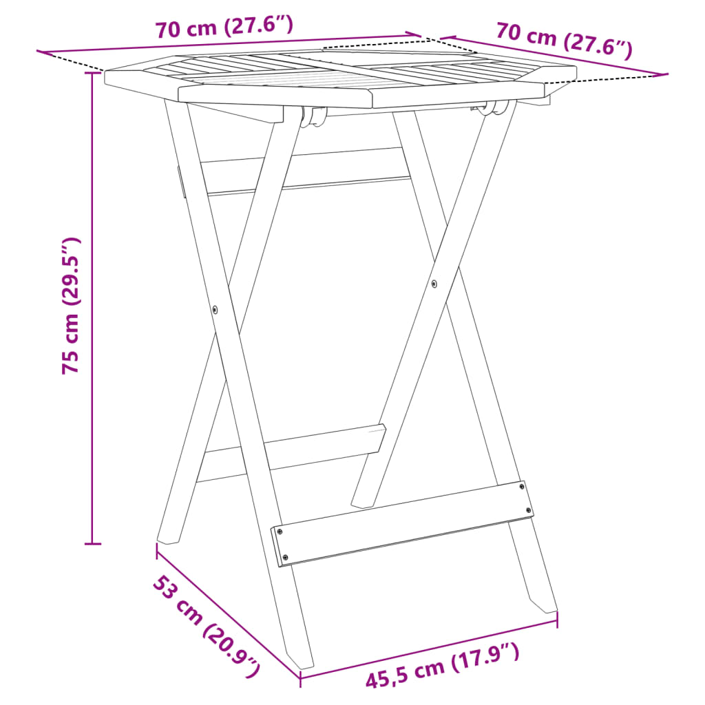 Tuintafel inklapbaar Ø70x75 cm massief acaciahout - AllerleiShop