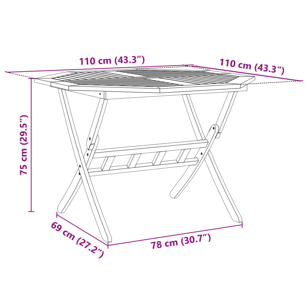 Tuintafel inklapbaar Ø110x75 cm massief acaciahout - AllerleiShop