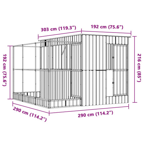 Volière met verlengstuk 290x303x216 cm staal zilverkleurig - AllerleiShop