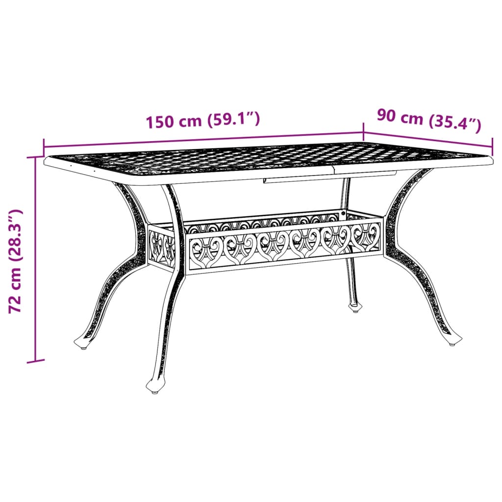 Tuintafel 150x90x72 cm gietaluminium bronskleurig - AllerleiShop