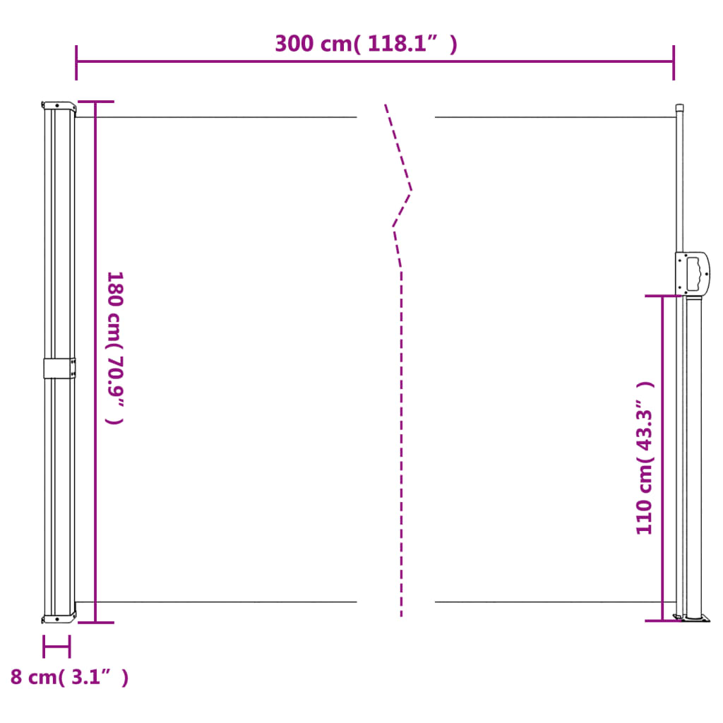 Windscherm uittrekbaar 180x300 cm crèmekleurig - AllerleiShop