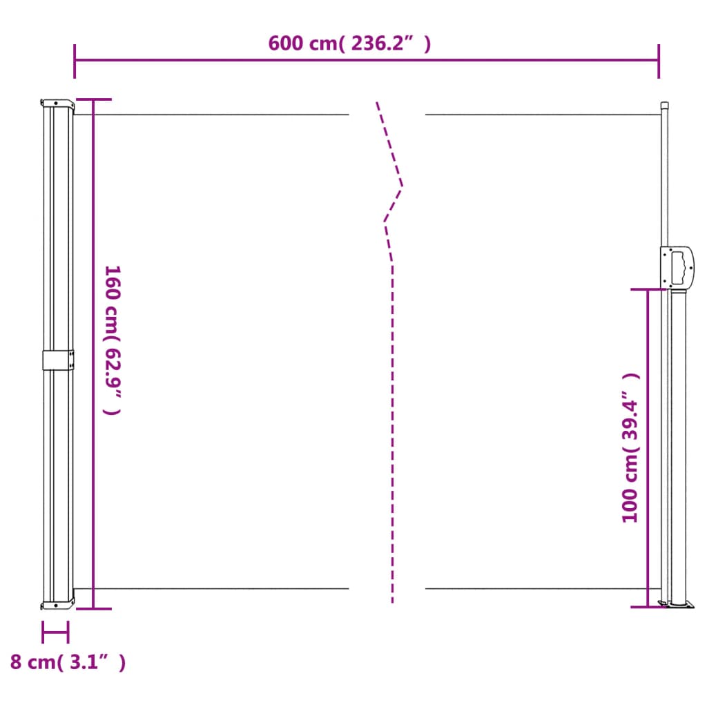 Windscherm uittrekbaar 160x600 cm blauw - AllerleiShop