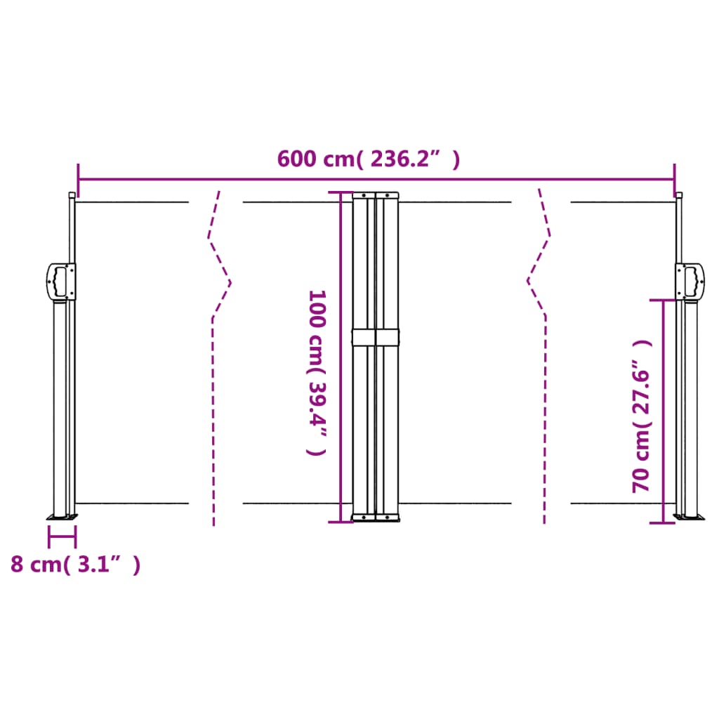 Windscherm uittrekbaar 100x600 cm zwart - AllerleiShop