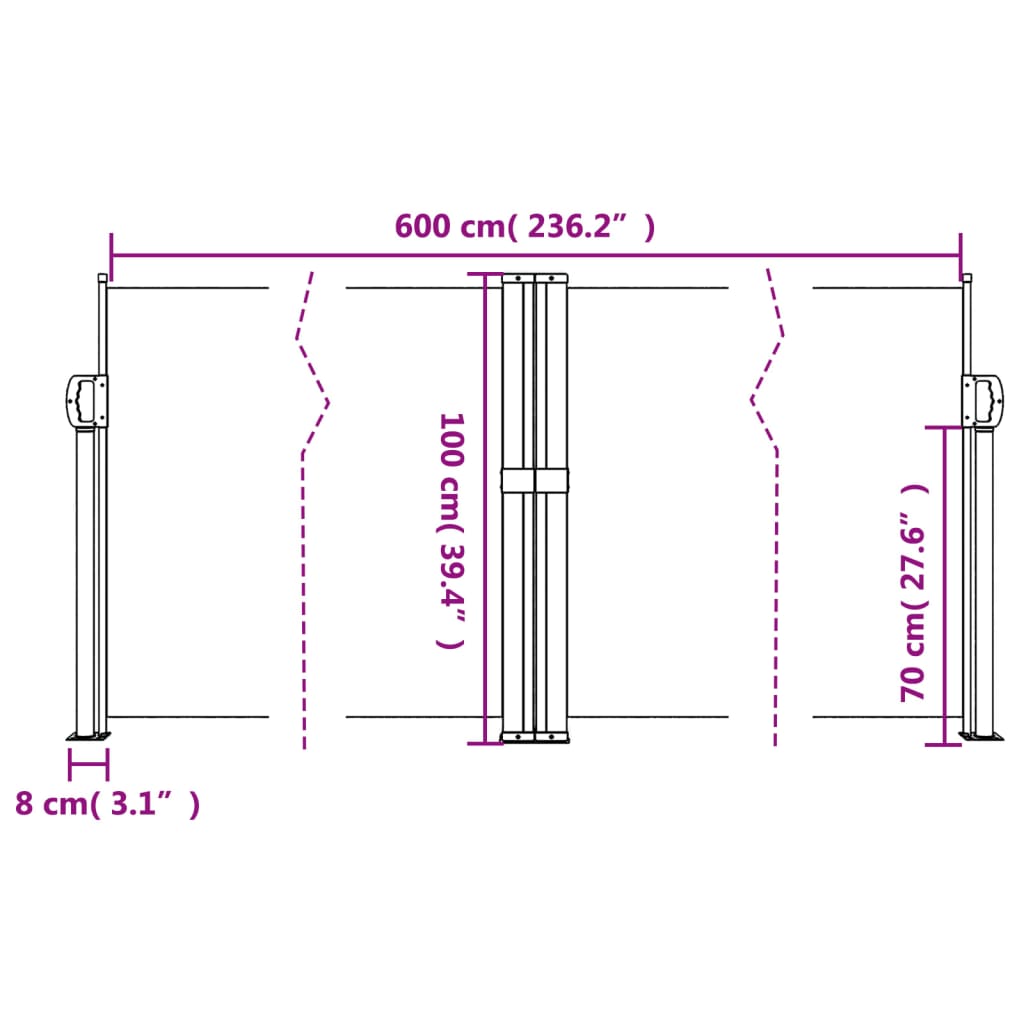 Windscherm uittrekbaar 100x600 cm wit - AllerleiShop