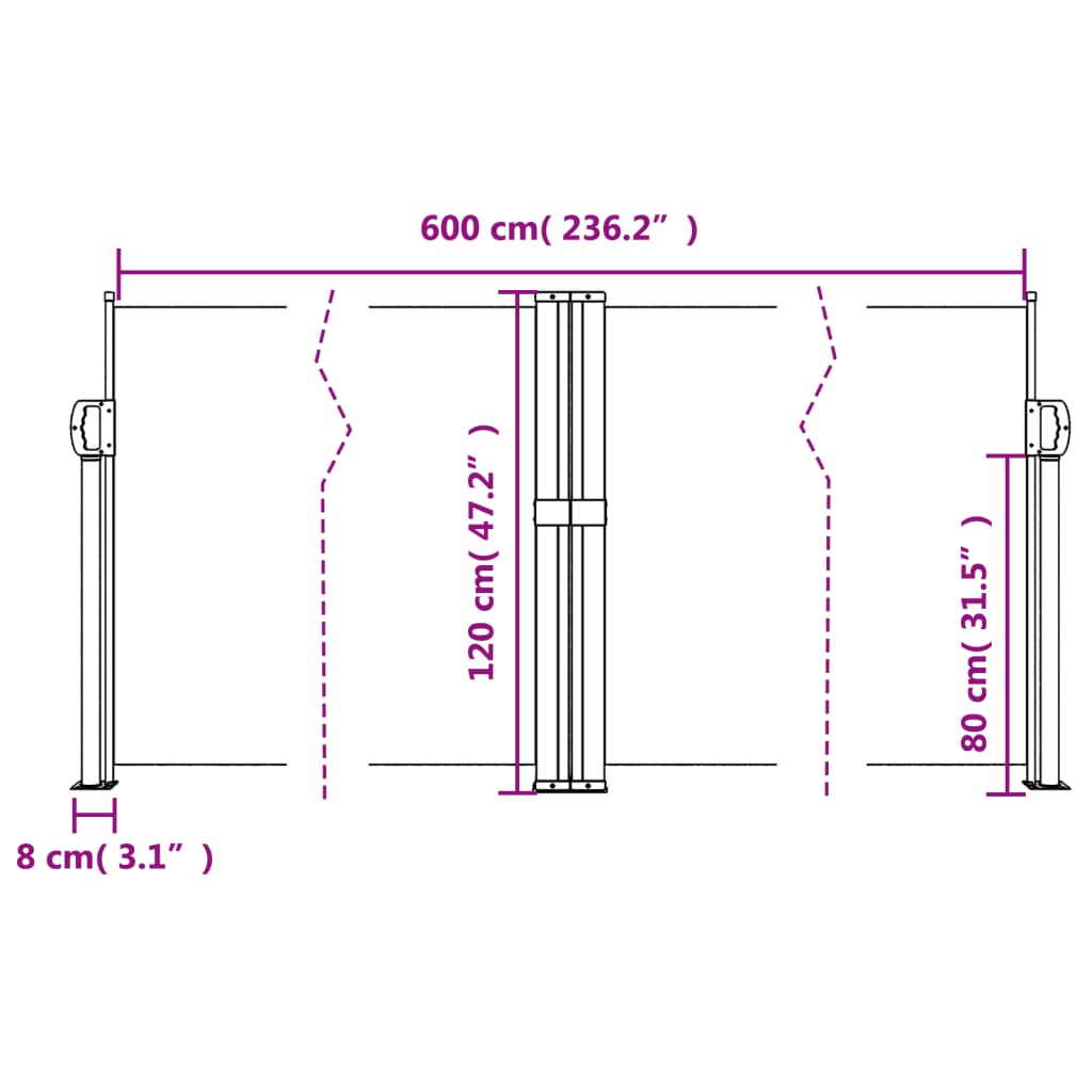 Windscherm uittrekbaar 120x600 cm zwart - AllerleiShop