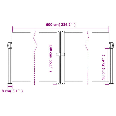 Windscherm uittrekbaar 140x600 cm zwart - AllerleiShop